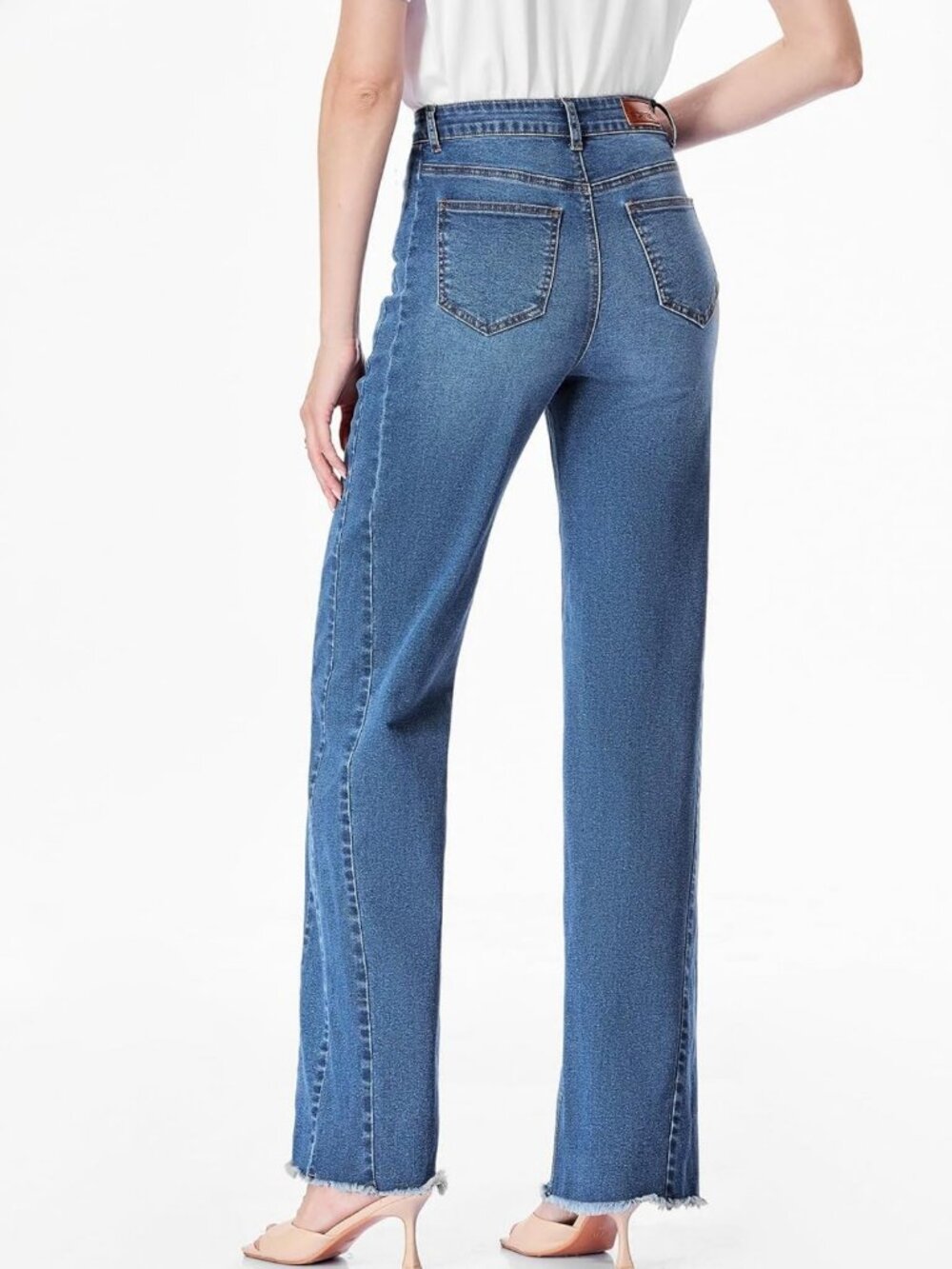 High-Waisted Wide Leg Jeans for Women | Stretchy Raw Hem Denim Pants - Picture 6 of 9